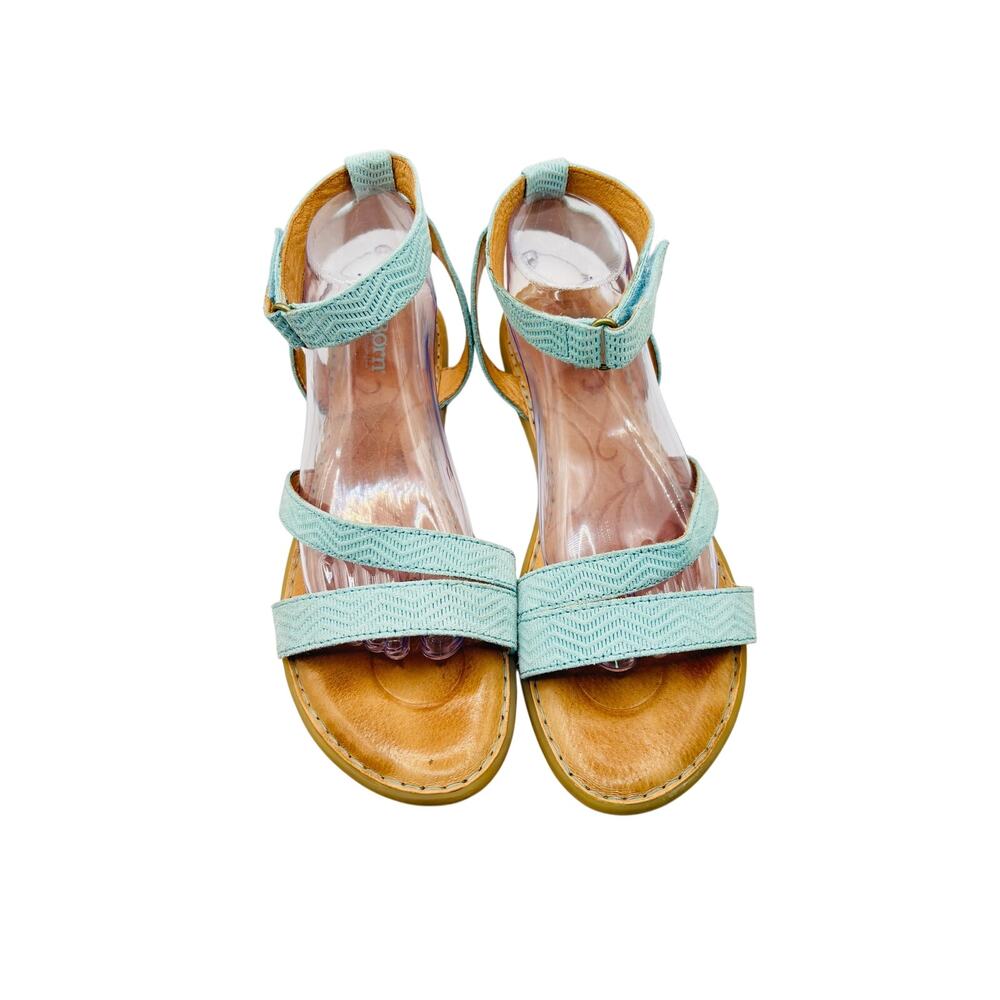 Born August Flat leather aquamarine ankle strap sandals sz 11